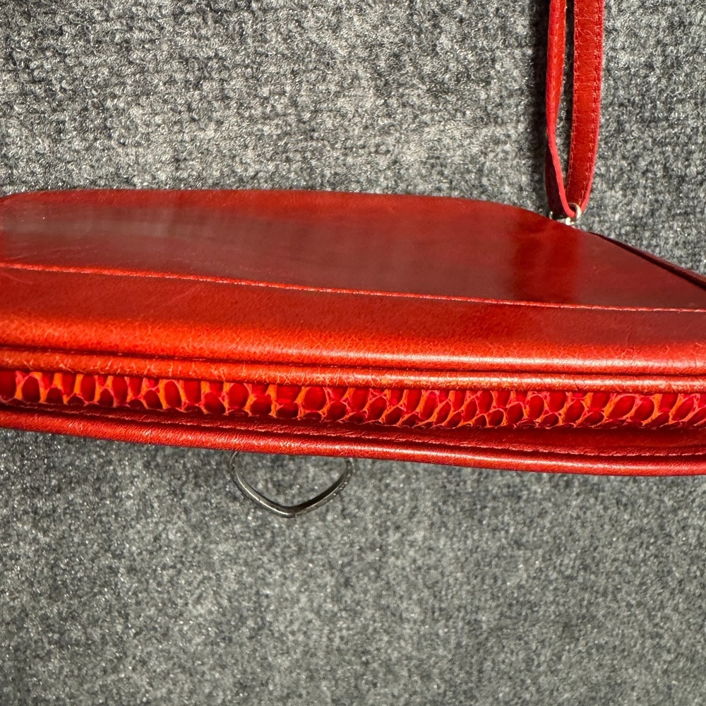 Vintage Brighton Red Snakeskin Embossed Leather Crossbody Flap Bag Silver Heart - Picture 16 of 16